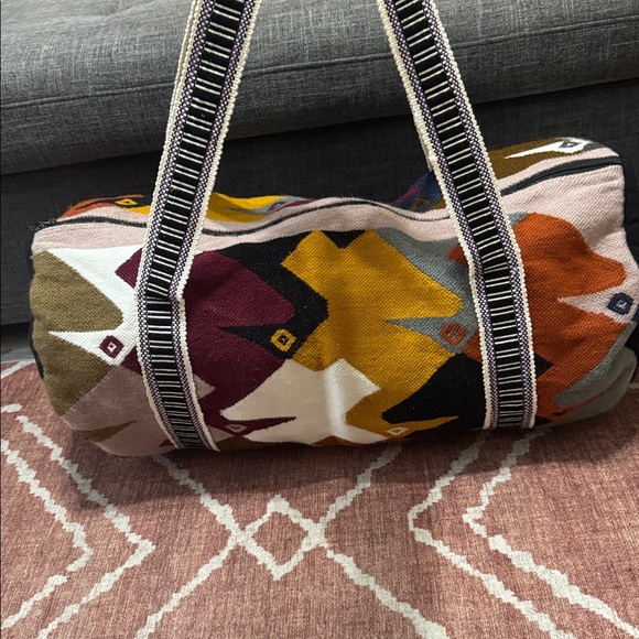 Southwestern Kilim Wool Blend Weekender Duffel Bag | Boho Travel Bag - Picture 3 of 9
